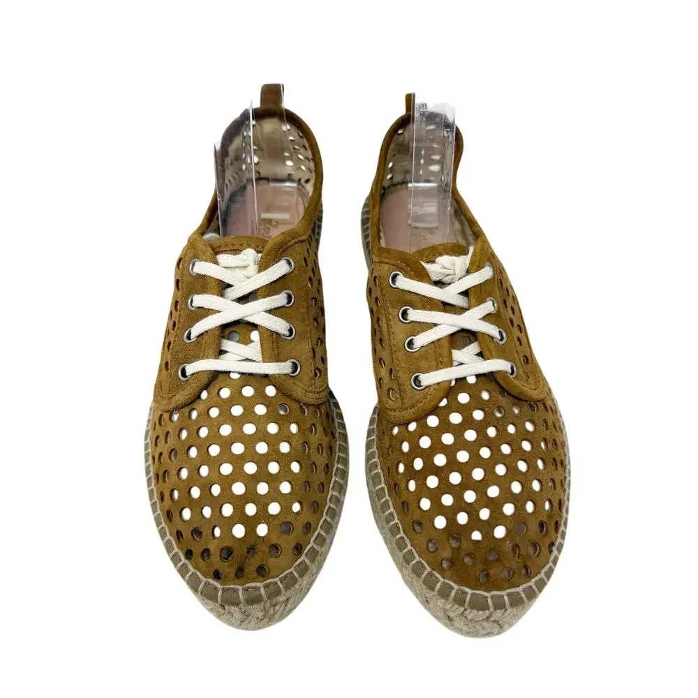 Loeffler Randall Tan Perforated Suede Espadrille Sneakers Women's EU 38/US 7.5
